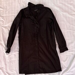 J. Crew Black Long-Sleeve Ruffle Shirt Dress
